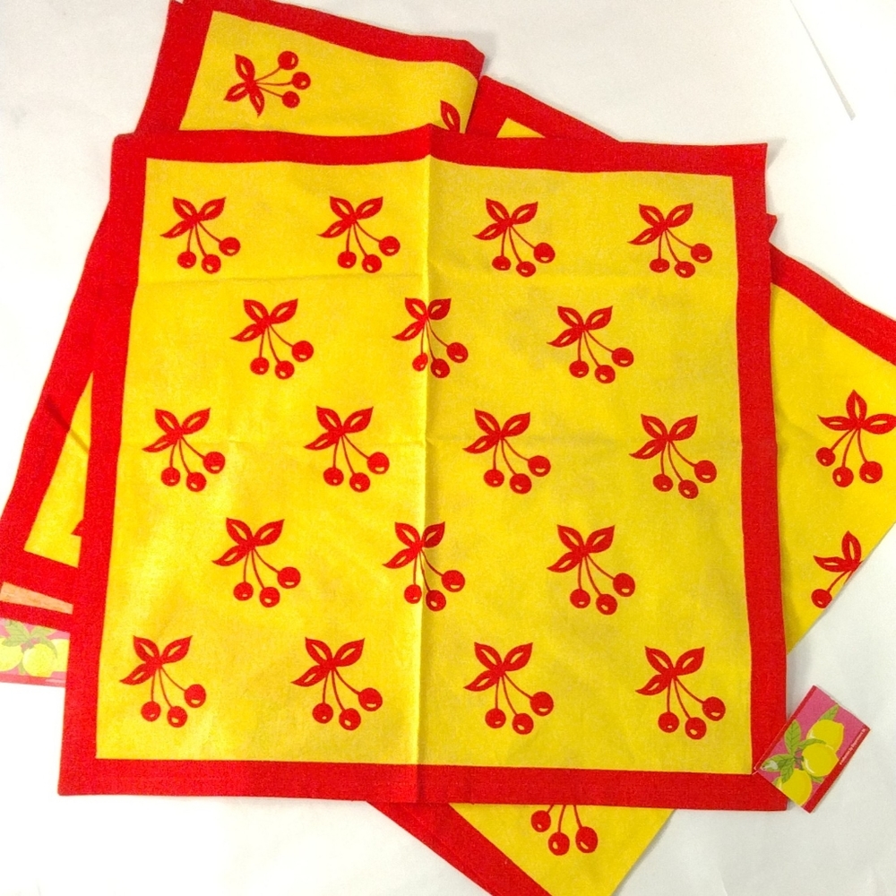 Retro Red Cherry Pattern Big Cotton Table Napkins (set of 4)